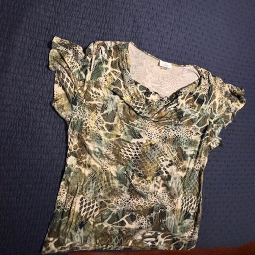 Jon Den Floral Boho Tunic Blouse Green Print Casual Women's Size 2X